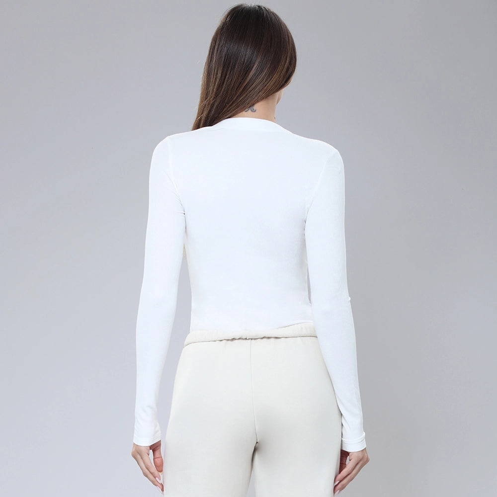 Long Sleeve Rib Knit Zip-Up Top