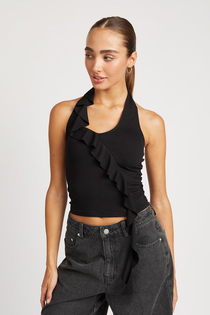 RUFFLED HALTER TOP