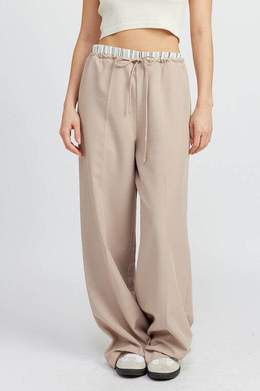 double waist straight leg pants