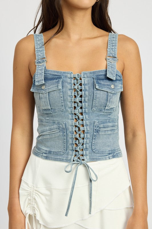 cargo denim corset top