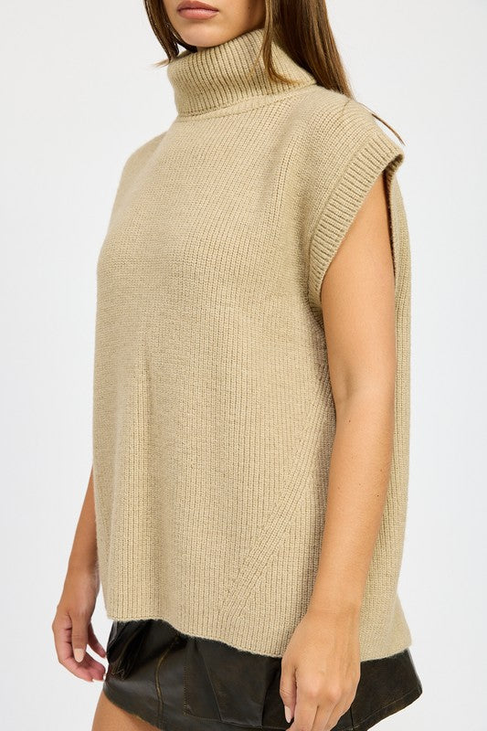 SPLIT BACK TURTLE NECK SWEATER TOP