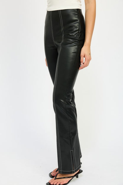 HIGH WAIST LEATHER PANTS WITH CONTRASTED STITCH