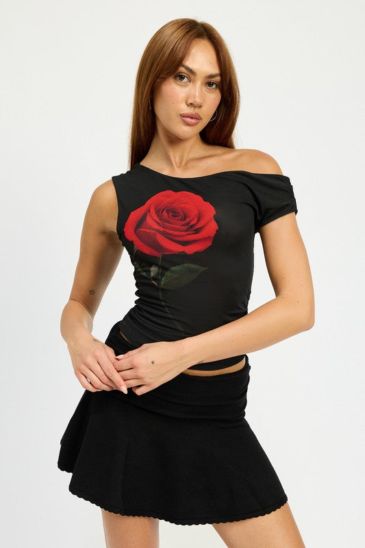 ONE SHOULDER ROSE TOP