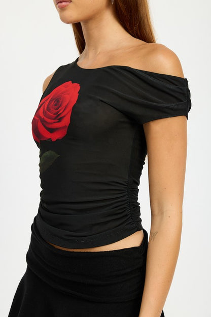 ONE SHOULDER ROSE TOP